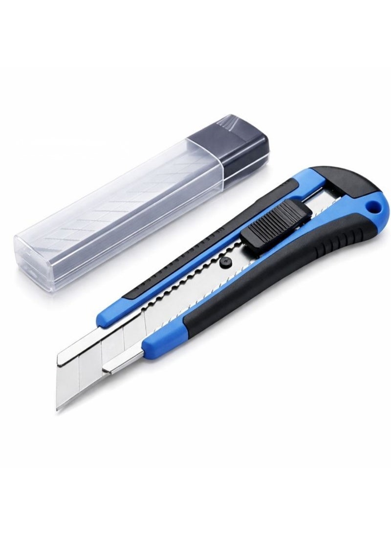 لوكاداه سكين متعدد الاستخدامات شديد التحمل مقاس 18 مم بشفرات قابلة للكسر، طقم قاطع كرتون احترافي مع شفرات احتياطية، مقبض مطاطي مانع للانزلاق، قبضة مريحة وسكين حرفي حاد قابل للسحب، أداة قطع مثالية للكرتون والسجاد والمستودعات ومناطق التعبئة والتغليف والبلاستيك، للاستخدام المنزلي والمكتبي - Image 1